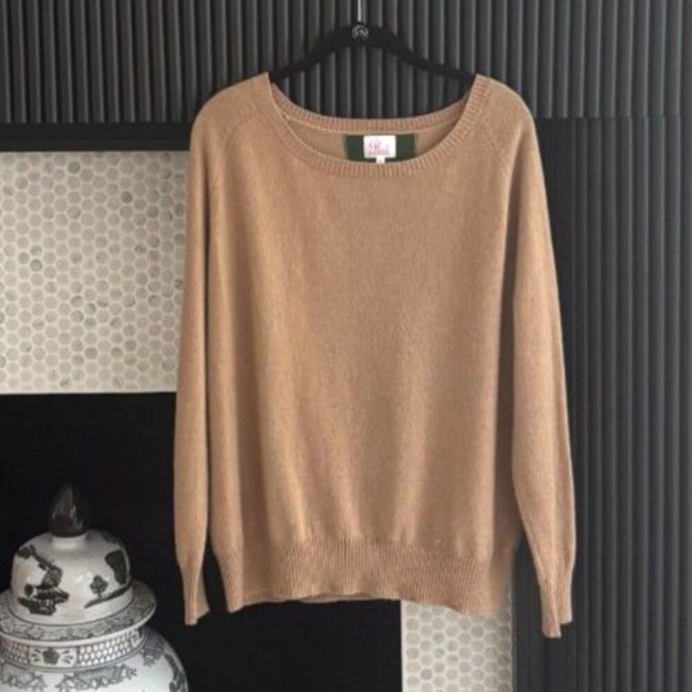 Pink Pineapple 100% Cashmere Queen Bee Sweater Beige Tan Fall Layering Medium